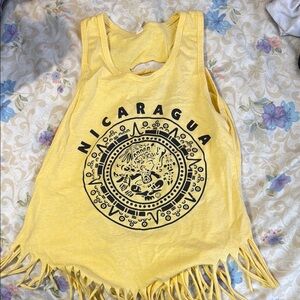 Yellow Fringe Tank Top with Nicaragua Print